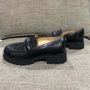 Nine West Black Croc (Reptile) Embossed Chunky Lug Sole Loafer